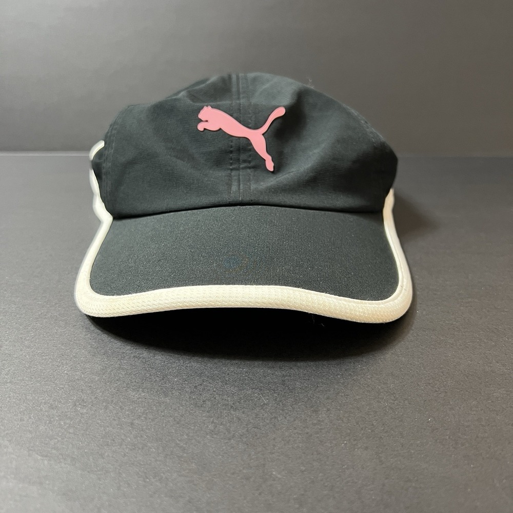 Puma Logo Moisture Wicking Running Hat Black White Pink OSFA Womens Fit Athletic